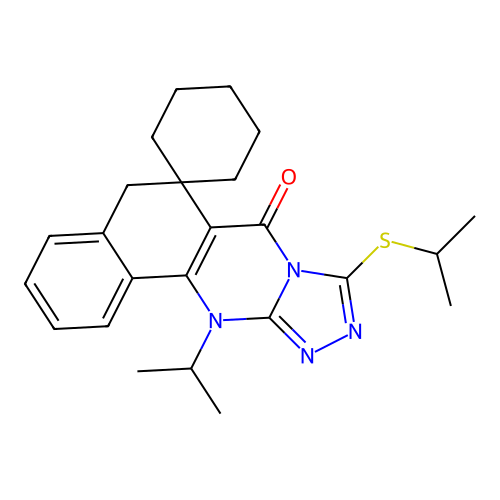 12-isopropyl-9-(isopropylthio)-5H-spiro[benzo[h][1,2,4]triazolo[3,4-b]quinazoline-6,1'-cyclohexan]-7(12H)-one structure