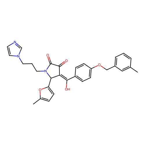 (4E)-4-(hydroxy{4-[(3-methylbenzyl)oxy]phenyl}methylidene)-1-[3-(1H-imidazol-1-yl)propyl]-5-(5-methylfuran-2-yl)pyrrolidine-2,3-dione structure