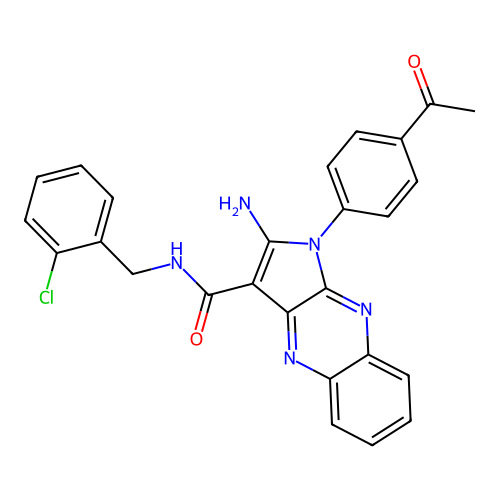 1-(4-acetylphenyl)-2-amino-N-(2-chlorobenzyl)-1H-pyrrolo[2,3-b]quinoxaline-3-carboxamide structure