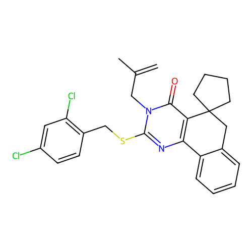 2-((2,4-dichlorobenzyl)thio)-3-(2-methylallyl)-3H-spiro[benzo[h]quinazoline-5,1'-cyclopentan]-4(6H)-one structure