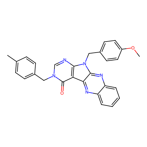 11-(4-methoxybenzyl)-3-(4-methylbenzyl)-3H-pyrimido[5',4':4,5]pyrrolo[2,3-b]quinoxalin-4(11H)-one structure