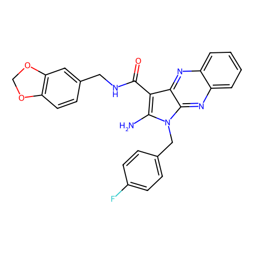 2-amino-N-(1,3-benzodioxol-5-ylmethyl)-1-(4-fluorobenzyl)-1H-pyrrolo[2,3-b]quinoxaline-3-carboxamide structure