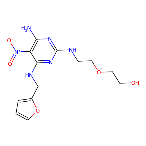 2-(2-((4-amino-6-((furan-2-ylmethyl)amino)-5-nitropyrimidin-2-yl)amino)ethoxy)ethanol structure