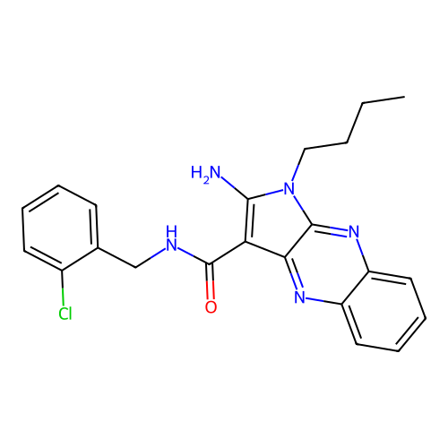 2-amino-1-butyl-N-(2-chlorobenzyl)-1H-pyrrolo[2,3-b]quinoxaline-3-carboxamide structure