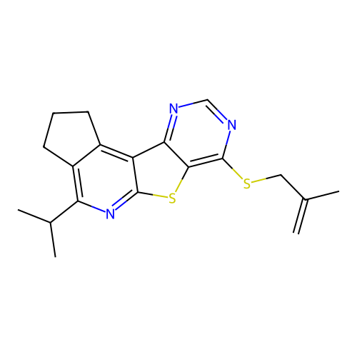 4-isopropyl-7-((2-methylallyl)thio)-2,3-dihydro-1H-cyclopenta[4',5']pyrido[3',2':4,5]thieno[3,2-d]pyrimidine structure