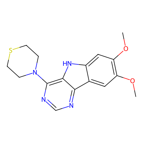 4-(7,8-dimethoxy-5H-pyrimido[5,4-b]indol-4-yl)thiomorpholine structure