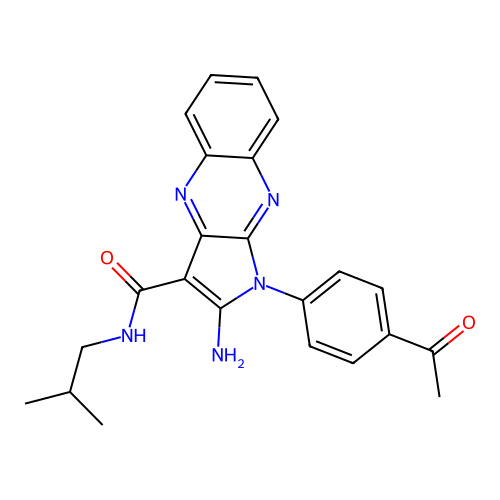 1-(4-acetylphenyl)-2-amino-N-(2-methylpropyl)-1H-pyrrolo[2,3-b]quinoxaline-3-carboxamide structure