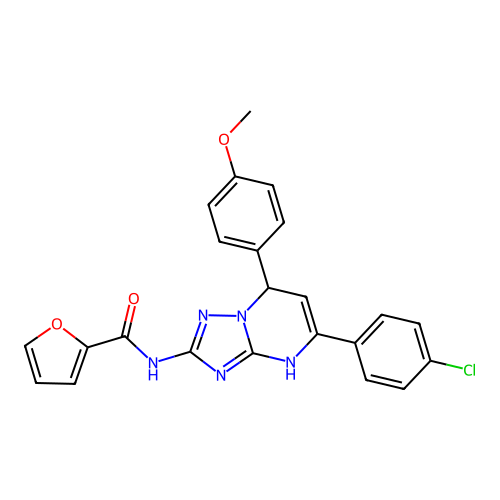 N-(5-(4-chlorophenyl)-7-(4-methoxyphenyl)-4,7-dihydro-[1,2,4]triazolo[1,5-a]pyrimidin-2-yl)furan-2-carboxamide structure