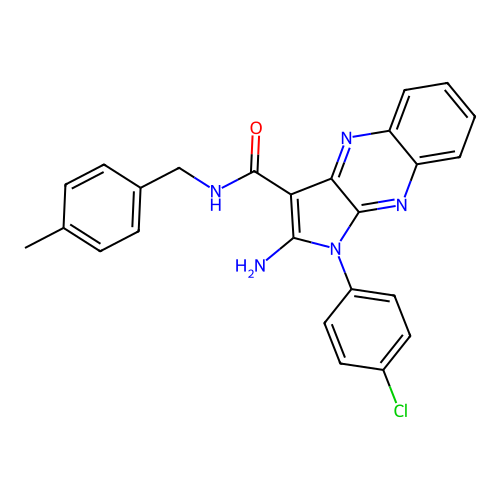 2-amino-1-(4-chlorophenyl)-N-(4-methylbenzyl)-1H-pyrrolo[2,3-b]quinoxaline-3-carboxamide structure