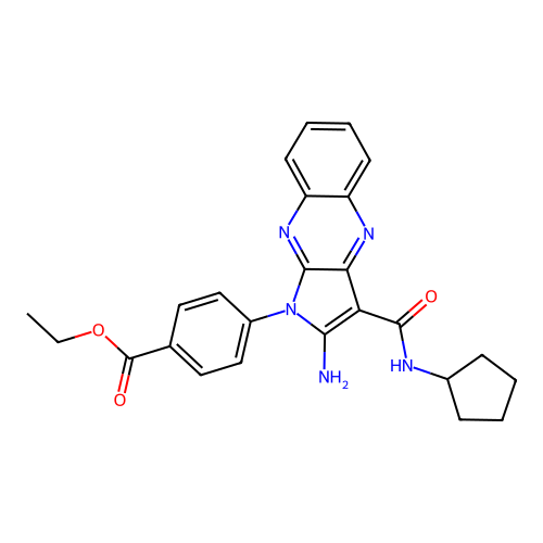 ethyl 4-(2-amino-3-(cyclopentylcarbamoyl)-1H-pyrrolo[2,3-b]quinoxalin-1-yl)benzoate structure