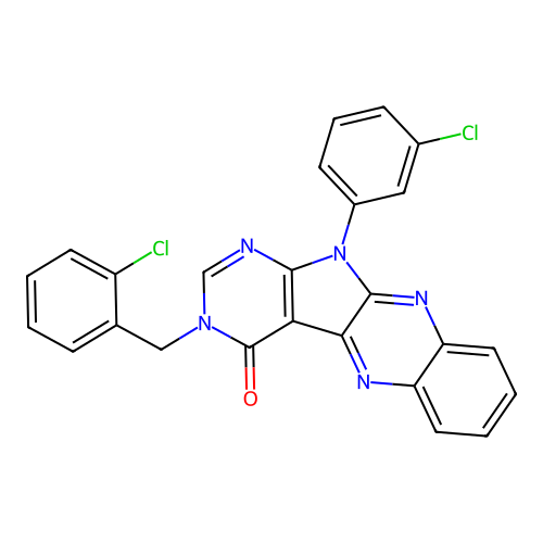 3-(2-chlorobenzyl)-11-(3-chlorophenyl)-3H-pyrimido[5',4':4,5]pyrrolo[2,3-b]quinoxalin-4(11H)-one structure
