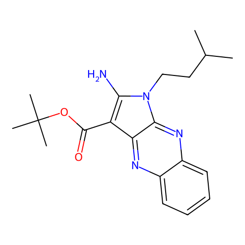 tert-butyl 2-amino-1-(3-methylbutyl)-1H-pyrrolo[2,3-b]quinoxaline-3-carboxylate structure