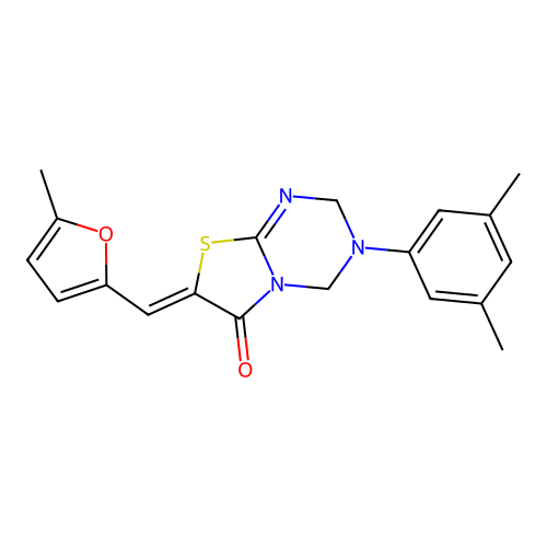 (Z)-3-(3,5-dimethylphenyl)-7-((5-methylfuran-2-yl)methylene)-3,4-dihydro-2H-thiazolo[3,2-a][1,3,5]triazin-6(7H)-one structure