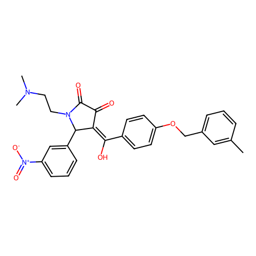 (4E)-1-(2-dimethylaminoethyl)-4-[hydroxy-[4-[(3-methylphenyl)methoxy]phenyl]methylidene]-5-(3-nitrophenyl)pyrrolidine-2,3-dione structure
