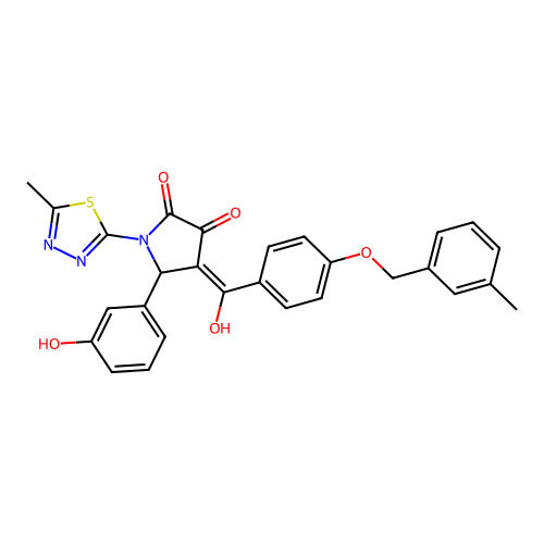 (4E)-4-(hydroxy{4-[(3-methylbenzyl)oxy]phenyl}methylidene)-5-(3-hydroxyphenyl)-1-(5-methyl-1,3,4-thiadiazol-2-yl)pyrrolidine-2,3-dione structure