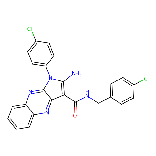 2-amino-N-(4-chlorobenzyl)-1-(4-chlorophenyl)-1H-pyrrolo[2,3-b]quinoxaline-3-carboxamide structure