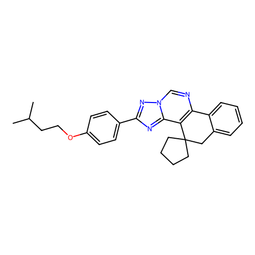 2-(4-(isopentyloxy)phenyl)-5H-spiro[benzo[h][1,2,4]triazolo[1,5-c]quinazoline-4,1'-cyclopentane] structure
