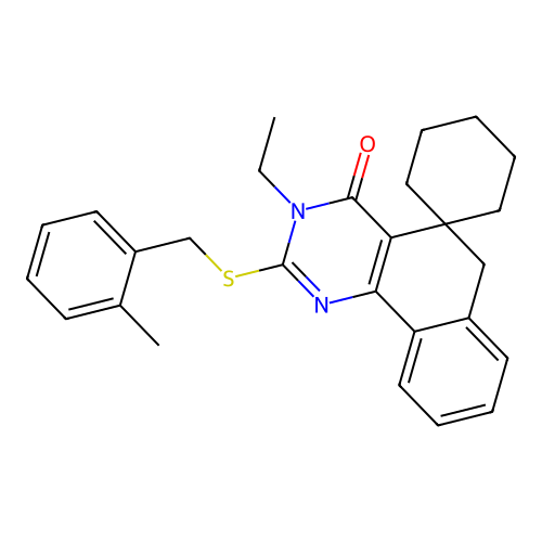 3-ethyl-2-((2-methylbenzyl)thio)-3H-spiro[benzo[h]quinazoline-5,1'-cyclohexan]-4(6H)-one structure