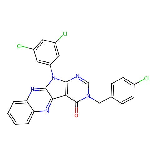 3-(4-chlorobenzyl)-11-(3,5-dichlorophenyl)-3,11-dihydro-4H-pyrimido[5',4':4,5]pyrrolo[2,3-b]quinoxalin-4-one structure