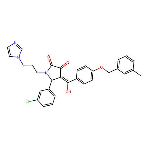 (4E)-5-(3-chlorophenyl)-4-(hydroxy{4-[(3-methylbenzyl)oxy]phenyl}methylidene)-1-[3-(1H-imidazol-1-yl)propyl]pyrrolidine-2,3-dione structure