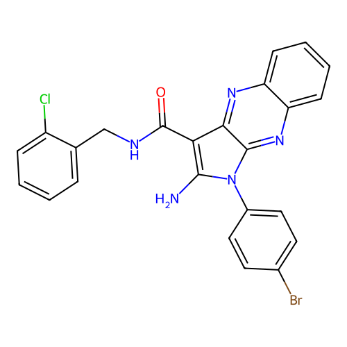 2-amino-1-(4-bromophenyl)-N-(2-chlorobenzyl)-1H-pyrrolo[2,3-b]quinoxaline-3-carboxamide structure