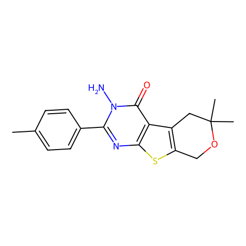 3-amino-6,6-dimethyl-2-(p-tolyl)-5,6-dihydro-3H-pyrano[4',3':4,5]thieno[2,3-d]pyrimidin-4(8H)-one structure