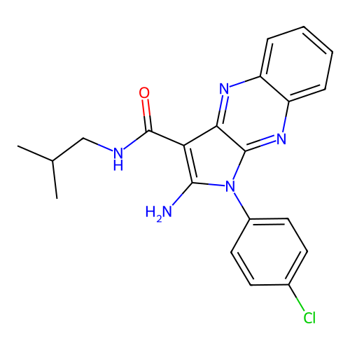 2-amino-1-(4-chlorophenyl)-N-(2-methylpropyl)-1H-pyrrolo[2,3-b]quinoxaline-3-carboxamide structure