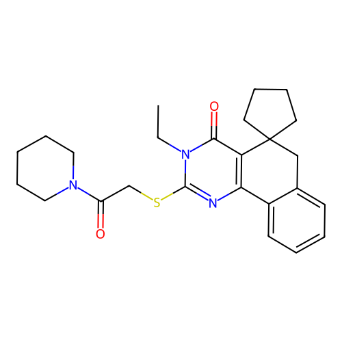 3-ethyl-2-((2-oxo-2-(piperidin-1-yl)ethyl)thio)-3H-spiro[benzo[h]quinazoline-5,1'-cyclopentan]-4(6H)-one structure