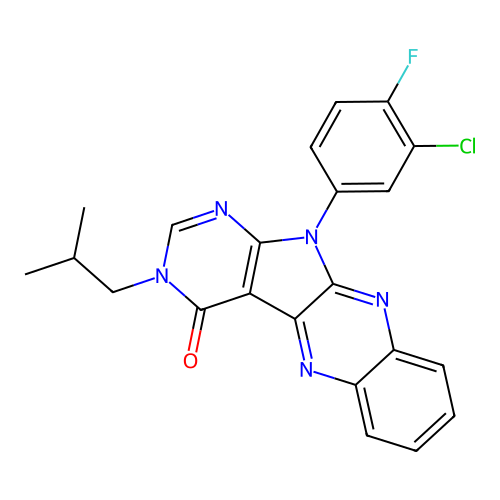 11-(3-chloro-4-fluorophenyl)-3-(2-methylpropyl)-3,11-dihydro-4H-pyrimido[5',4':4,5]pyrrolo[2,3-b]quinoxalin-4-one structure