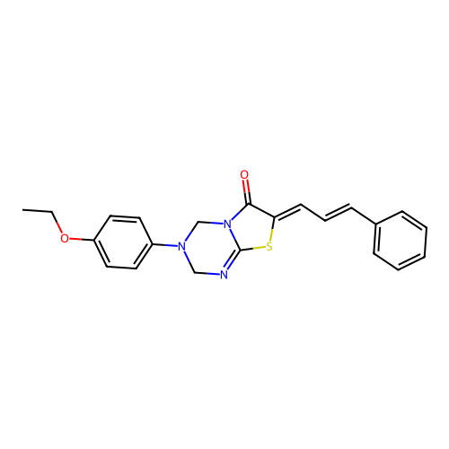 (7Z)-3-(4-ethoxyphenyl)-7-[(2E)-3-phenylprop-2-en-1-ylidene]-3,4-dihydro-2H-[1,3]thiazolo[3,2-a][1,3,5]triazin-6(7H)-one structure