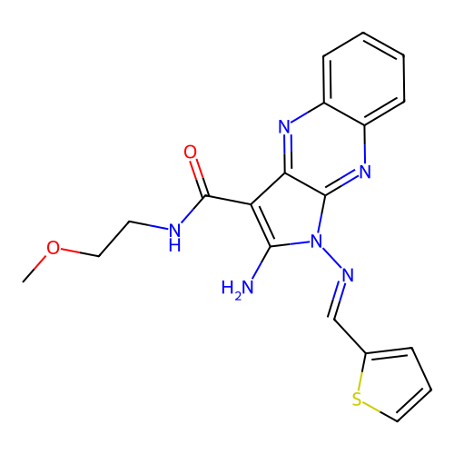 2-amino-N-(2-methoxyethyl)-1-(2-thenylideneamino)pyrrolo[3,2-b]quinoxaline-3-carboxamide structure