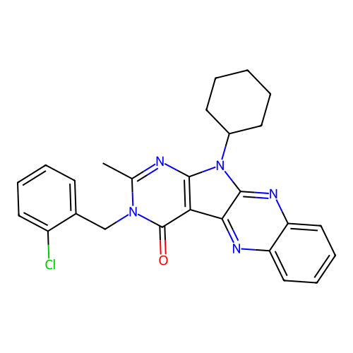 3-(2-chlorobenzyl)-11-cyclohexyl-2-methyl-3H-pyrimido[5',4':4,5]pyrrolo[2,3-b]quinoxalin-4(11H)-one structure