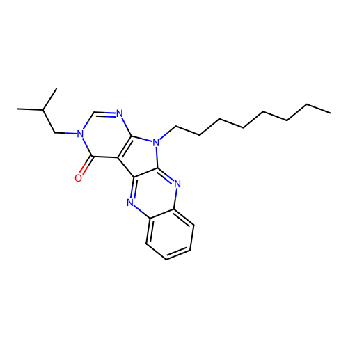 3-isobutyl-11-octyl-3H-pyrimido[5',4':4,5]pyrrolo[2,3-b]quinoxalin-4(11H)-one structure