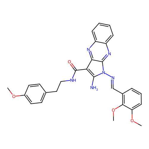 (E)-2-amino-1-((2,3-dimethoxybenzylidene)amino)-N-(4-methoxyphenethyl)-1H-pyrrolo[2,3-b]quinoxaline-3-carboxamide structure
