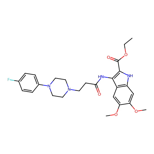 Ethyl 3-[3-[4-(4-fluorophenyl)piperazin-1-yl]propanoylamino]-5,6-dimethoxy-1H-indole-2-carboxylate structure