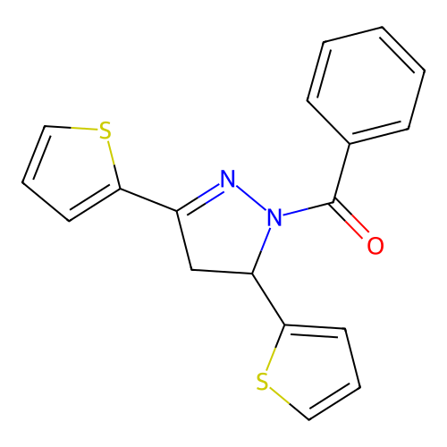 (3,5-di(thiophen-2-yl)-4,5-dihydro-1H-pyrazol-1-yl)(phenyl)methanone structure