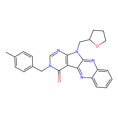 3-(4-methylbenzyl)-11-((tetrahydrofuran-2-yl)methyl)-3H-pyrimido[5',4':4,5]pyrrolo[2,3-b]quinoxalin-4(11H)-one structure
