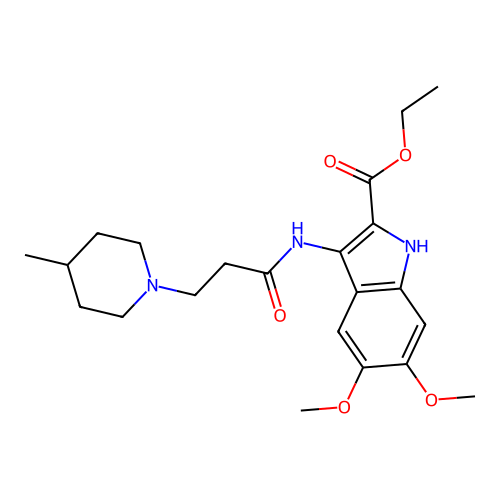 ethyl 5,6-dimethoxy-3-(3-(4-methylpiperidin-1-yl)propanamido)-1H-indole-2-carboxylate structure