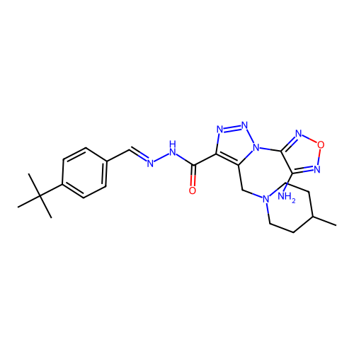 (E)-1-(4-amino-1,2,5-oxadiazol-3-yl)-N'-(4-(tert-butyl)benzylidene)-5-((4-methylpiperidin-1-yl)methyl)-1H-1,2,3-triazole-4-carbohydrazide structure