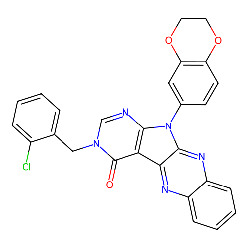 3-(2-chlorobenzyl)-11-(2,3-dihydrobenzo[b][1,4]dioxin-6-yl)-3H-pyrimido[5',4':4,5]pyrrolo[2,3-b]quinoxalin-4(11H)-one structure