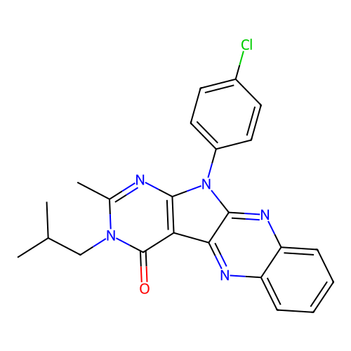 11-(4-chlorophenyl)-2-methyl-3-(2-methylpropyl)-3,11-dihydro-4H-pyrimido[5',4':4,5]pyrrolo[2,3-b]quinoxalin-4-one structure