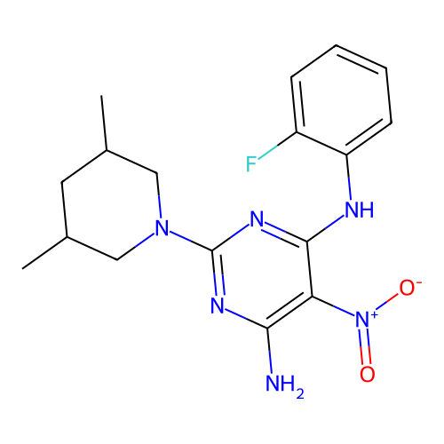 2-(3,5-Dimethylpiperidin-1-YL)-N4-(2-fluorophenyl)-5-nitropyrimidine-4,6-diamine structure