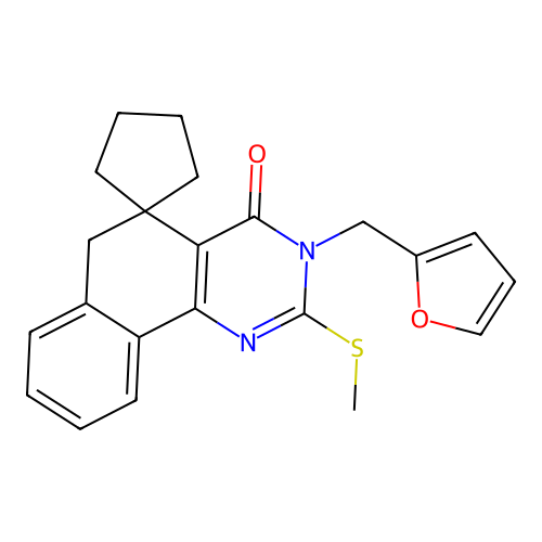 3-(furan-2-ylmethyl)-2-(methylthio)-3H-spiro[benzo[h]quinazoline-5,1'-cyclopentan]-4(6H)-one structure