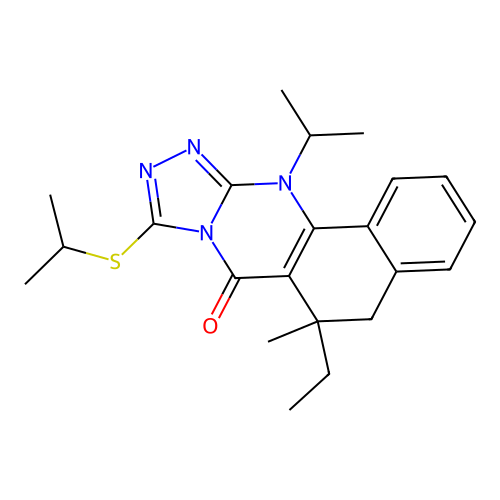 6-ethyl-12-isopropyl-9-(isopropylthio)-6-methyl-5,6-dihydrobenzo[h][1,2,4]triazolo[3,4-b]quinazolin-7(12H)-one structure