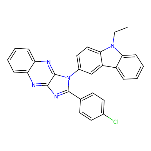 2-(4-chlorophenyl)-1-(9-ethyl-9H-carbazol-3-yl)-1H-imidazo[4,5-b]quinoxaline structure