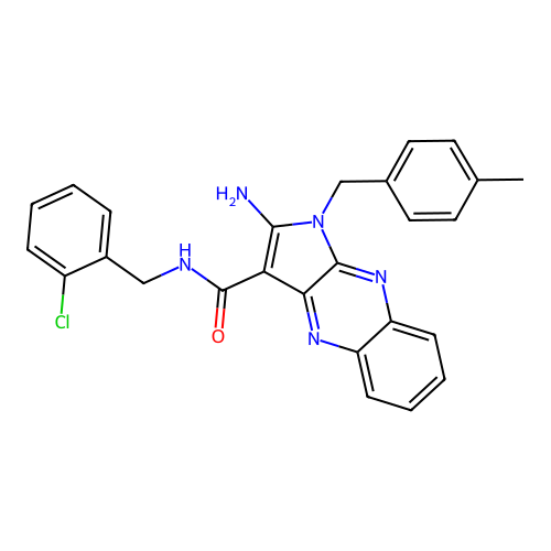 2-amino-N-(2-chlorobenzyl)-1-(4-methylbenzyl)-1H-pyrrolo[2,3-b]quinoxaline-3-carboxamide structure