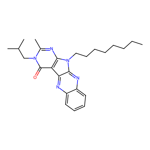 3-isobutyl-2-methyl-11-octyl-3H-pyrimido[5',4':4,5]pyrrolo[2,3-b]quinoxalin-4(11H)-one structure