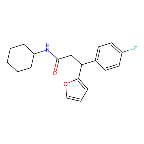 N-cyclohexyl-3-(4-fluorophenyl)-3-(furan-2-yl)propanamide structure