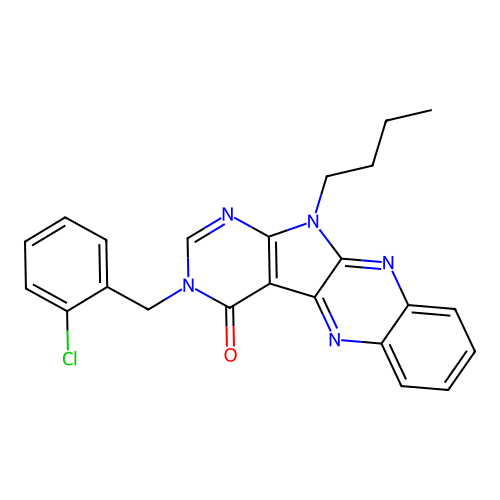 11-butyl-3-(2-chlorobenzyl)-3H-pyrimido[5',4':4,5]pyrrolo[2,3-b]quinoxalin-4(11H)-one structure