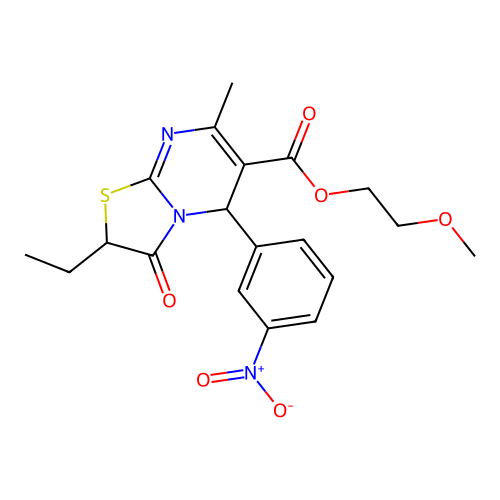 2-methoxyethyl 2-ethyl-7-methyl-5-(3-nitrophenyl)-3-oxo-2,3-dihydro-5H-[1,3]thiazolo[3,2-a]pyrimidine-6-carboxylate structure